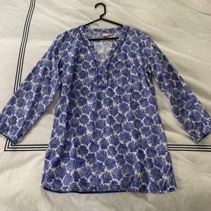 Persifor blue and white coral print cotton tunic size medium